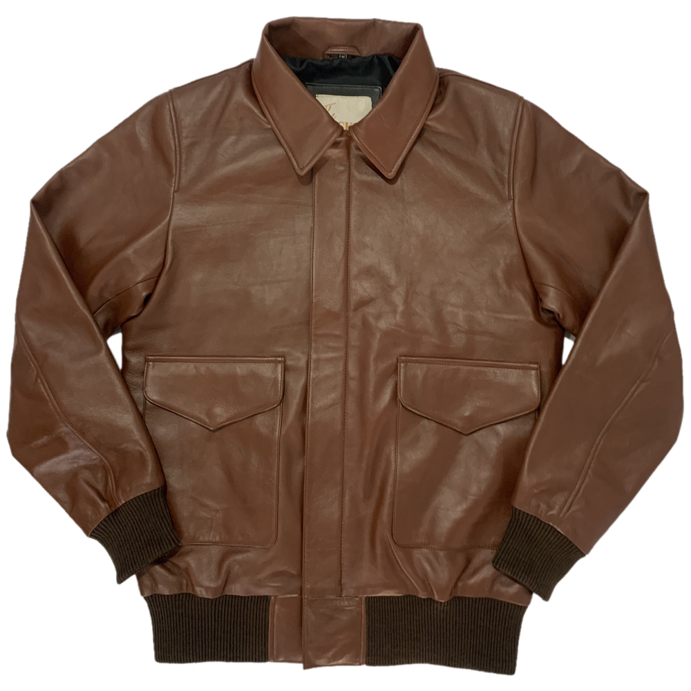 Men’s Genuine Brown Leather Bomber Jacket