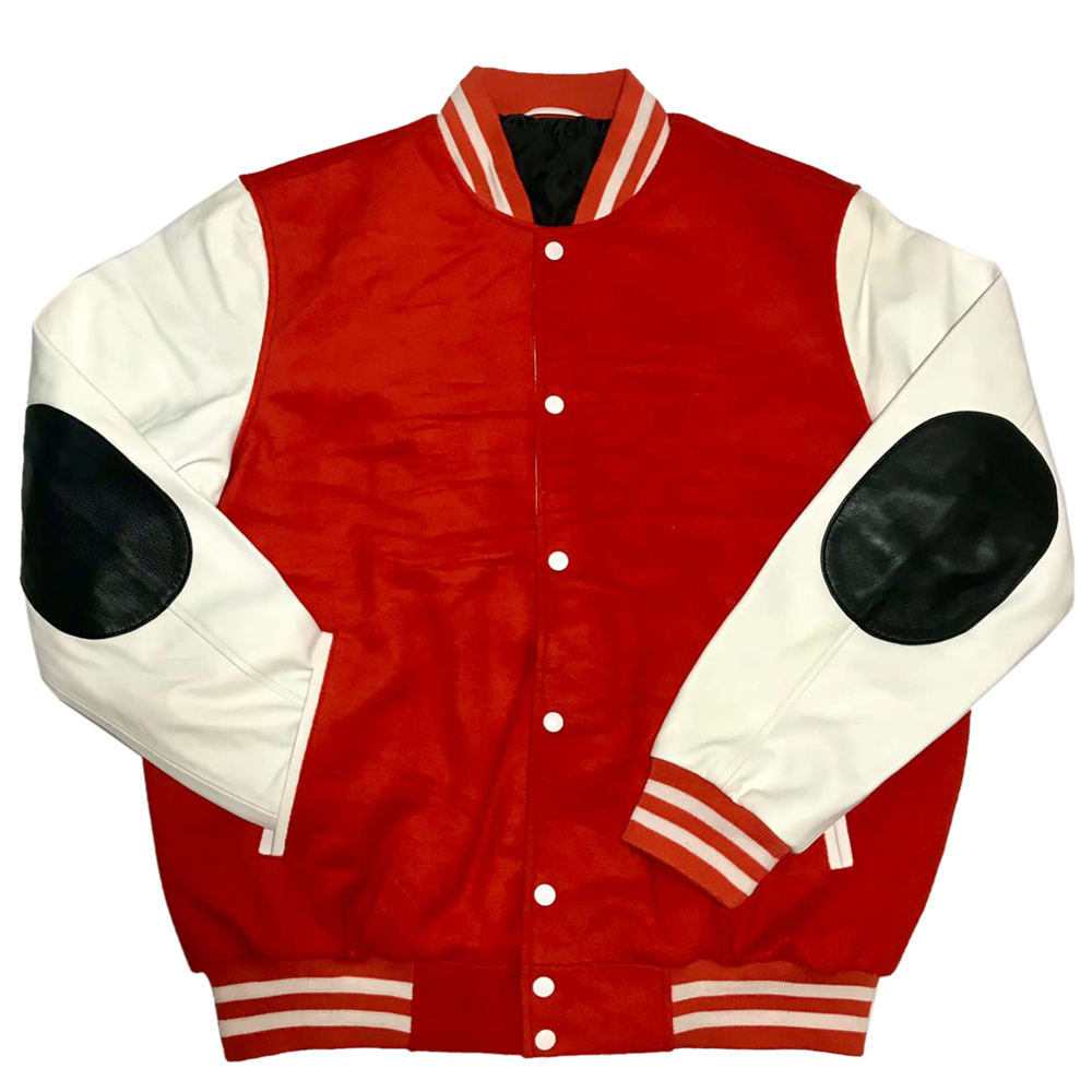 Men’s Wool blend and Leather Sleeves Light Weight Varsity Jacket Letterman Rib Knitting Bomber Jacket