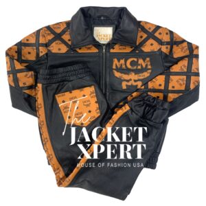 Black Real Lambskin Leather MCM Track Suit
