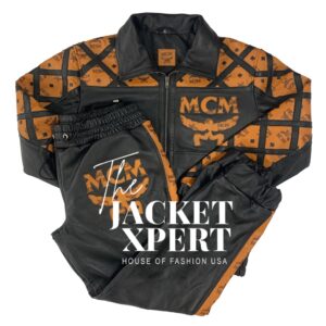 Black Real Lambskin Leather MCM Track Suit