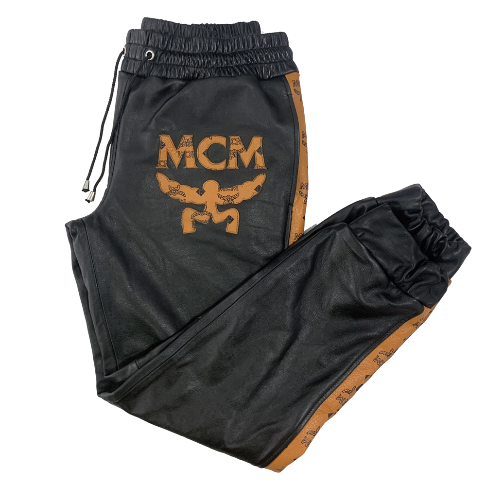 Men’s Designer Inspired Black Real Lambskin Leather MCM Track Suit.