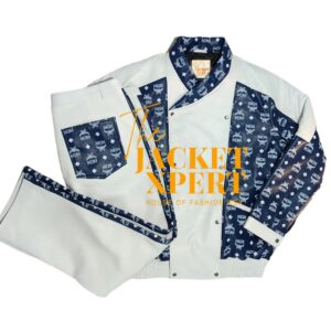 Blue and white MCM leather tracksuit set by The Jacket Xpert.