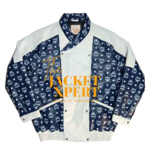 Blue and white MCM leather tracksuit set by The Jacket Xpert.