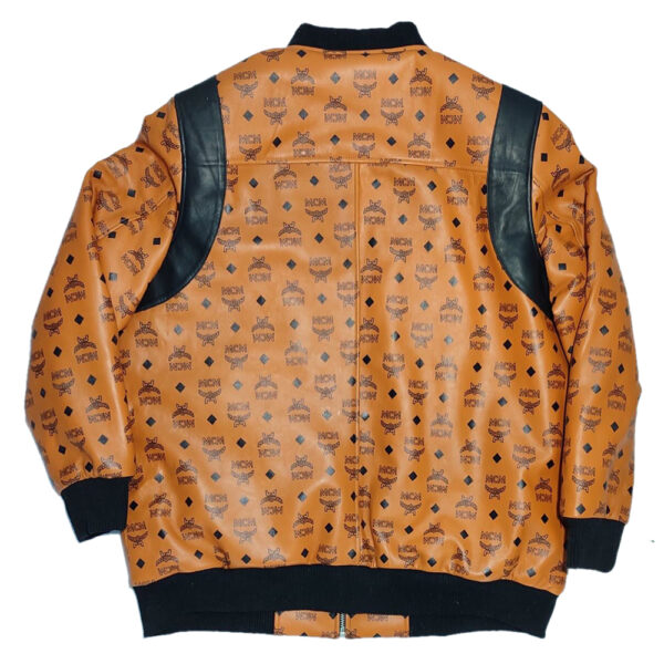 Men s MCM Monogram Designer Inspired Printed Leather Bomber Jacket
