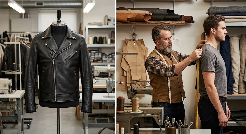 Buying a leather jacket used to mean picking the closest size off a rack, trying it on in a fitting room, and hoping the fit was close enough to work. That's still how most people shop today, but it's no longer the only option. Custom-made leather jackets have become far more accessible over the last several years, largely thanks to direct-to-consumer brands that handle everything online, from measurements to design choices, without requiring a physical tailoring appointment. But is a custom leather jacket actually worth it over a ready-made one, or is it just a more expensive way to get the same result? This guide breaks down every meaningful dimension of the comparison — fit, price, turnaround time, material control, longevity, and the actual buying process — so you can make a genuinely informed decision rather than guessing.