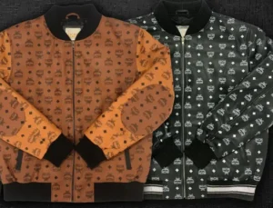 MCM leather jackets in orange‑brown and dark color by The Jacket Xpert.