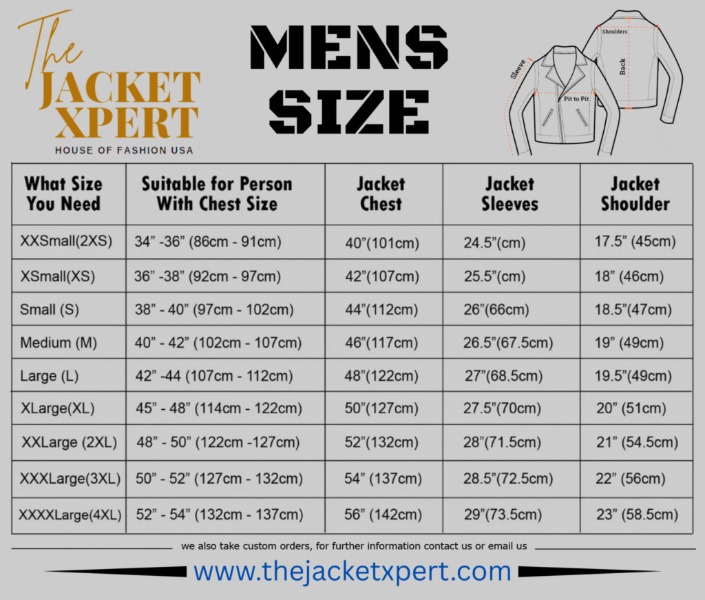 TheJacketXpert MENS SIZE CHART
